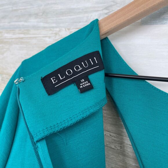 Eloquii Cut Out Peplum Blouse Green Stretch Ponte Knit Womens Plus Size 18 - Picture 6 of 10